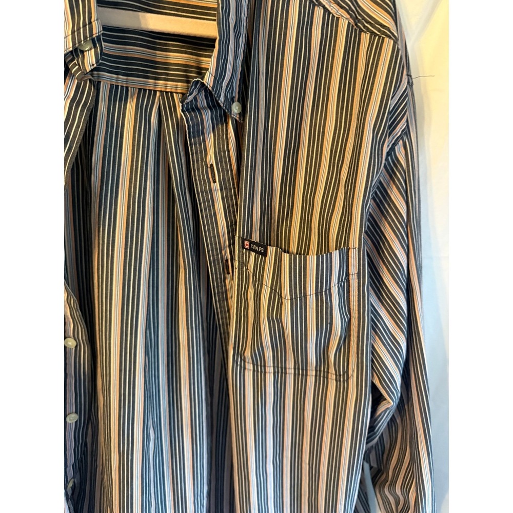 Chaps Mens XL Easy‎ Care Button Down Shirt Long Sleeve Striped Navy Blue Orange - Picture 4 of 6